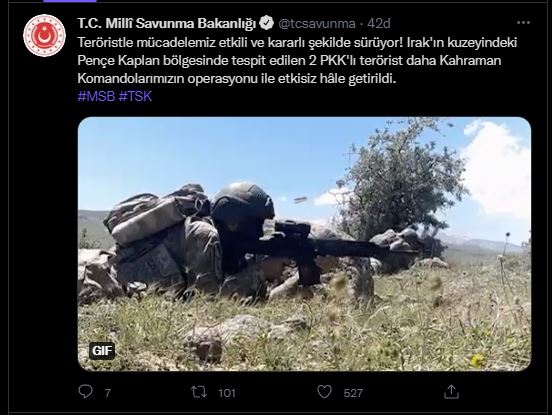 Irak'ın kuzeyinde 2 terörist etkisiz hale getirildi